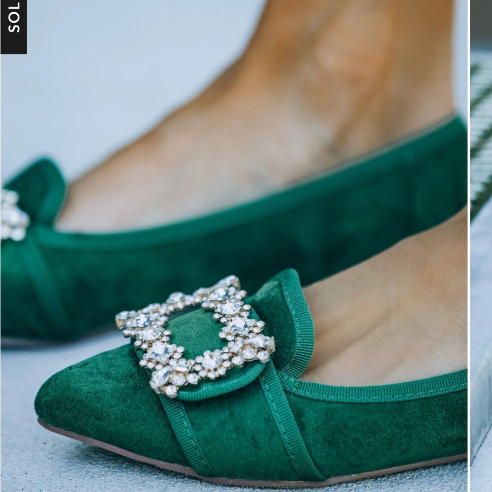 Vici Green Flats with Crystal Buckle
